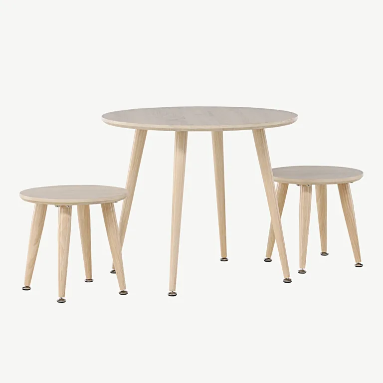 Valge laste laua komplekt: ümmargune laud ja kaks taburetti, MDF - 59162-130