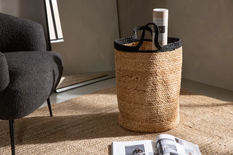 Punutud jute hoiukorv Pune, looduslik/musta äärega, ø35 cm - 60003-101