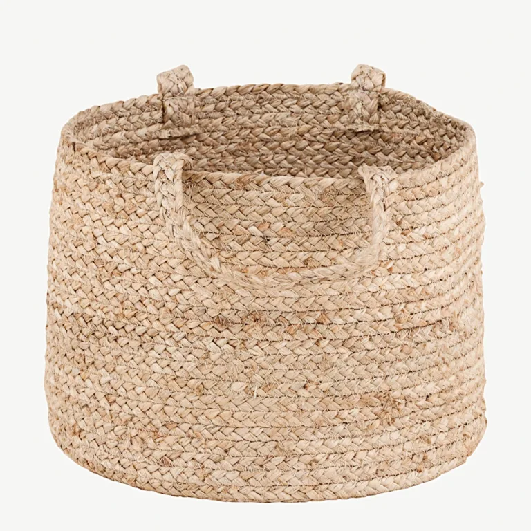 Valge jute korv Bhopali sarjast, ø35 cm, kahe sangaga - 60005-101