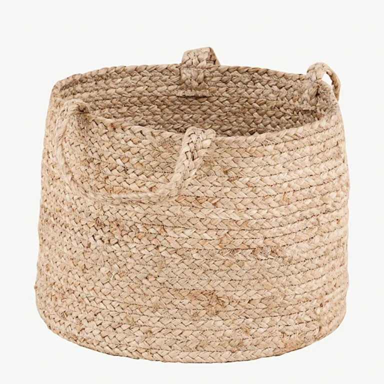 Valge jute korv Bhopali sarjast, ø35 cm, kahe sangaga - 60005-101