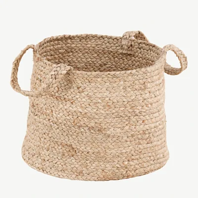 Valge jute korv Bhopali sarjast, ø35 cm, kahe sangaga - 60005-101
