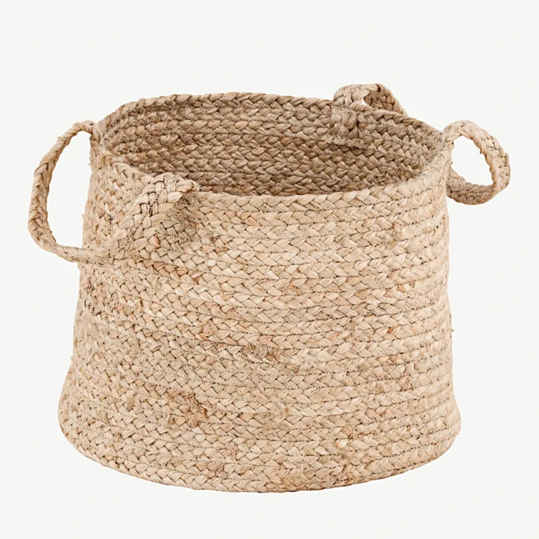 Valge jute korv Bhopali sarjast, ø35 cm, kahe sangaga - 60005-101