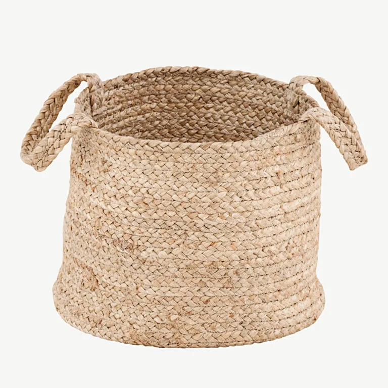 Valge jute korv Bhopali sarjast, ø35 cm, kahe sangaga - 60005-101
