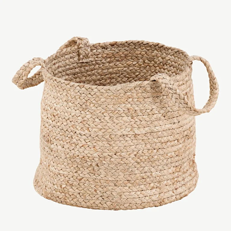 Valge jute korv Bhopali sarjast, ø35 cm, kahe sangaga - 60005-101