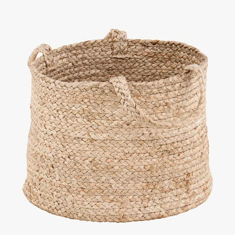 Valge jute korv Bhopali sarjast, ø35 cm, kahe sangaga - 60005-101