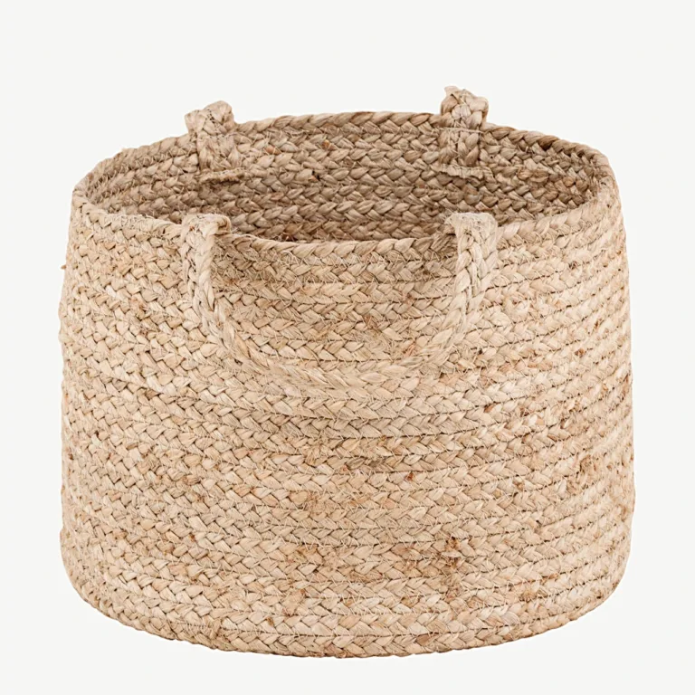 Valge jute korv Bhopali sarjast, ø35 cm, kahe sangaga - 60005-101