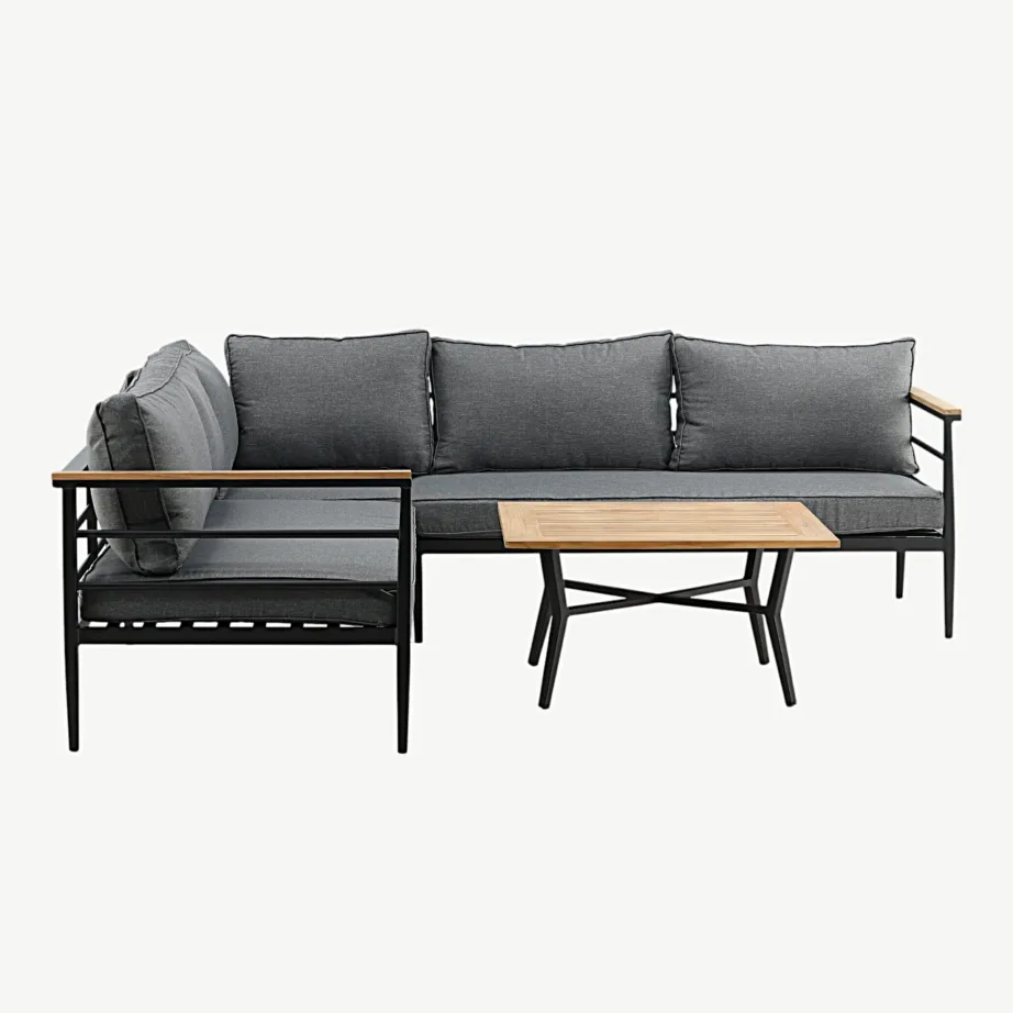 Mexico nurgadiivaniga alumiiniumist aiakomplekt tiigipuu ja hallide patjadega, 6084-520 – 2