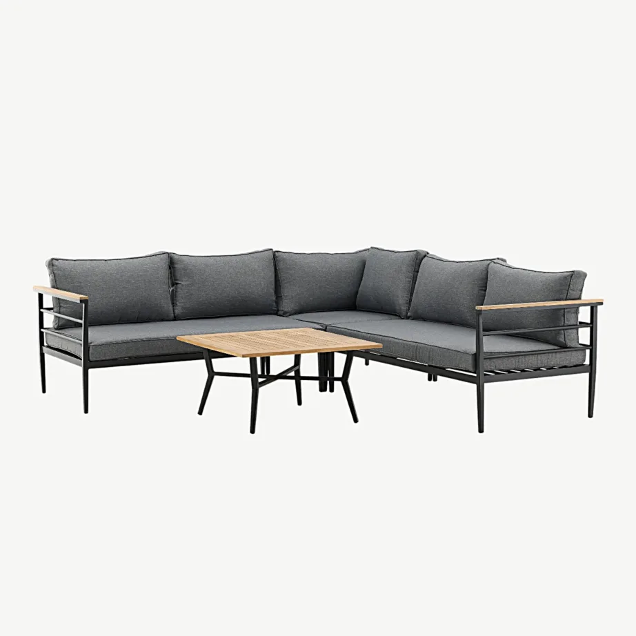 Mexico nurgadiivaniga alumiiniumist aiakomplekt tiigipuu ja hallide patjadega, 6084-520 – 3