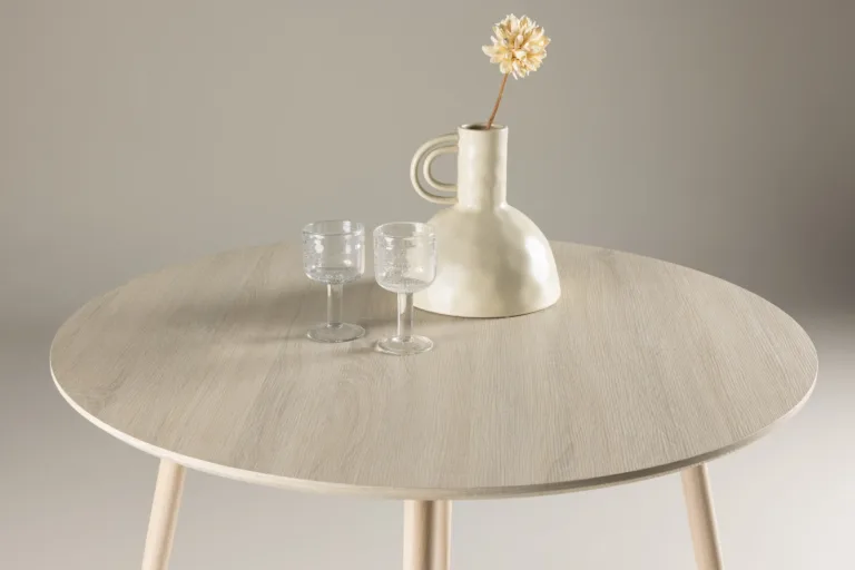 Plaza ümmargune söögilaud, valge peitsiga MDF (ø100 cm) - 61100-130