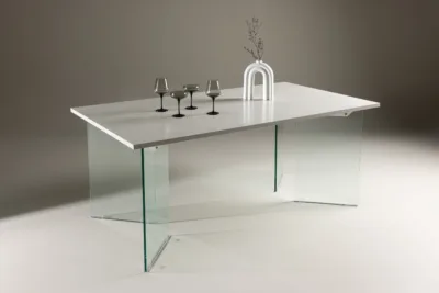 Helehalli MDF-plaadist söögilaud Ester läbipaistvate klaasist jalgadega, 180 × 90 cm - 61108-111