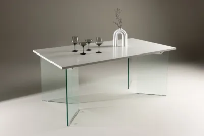 Helehalli MDF-plaadist söögilaud Ester läbipaistvate klaasist jalgadega, 180 × 90 cm - 61108-111