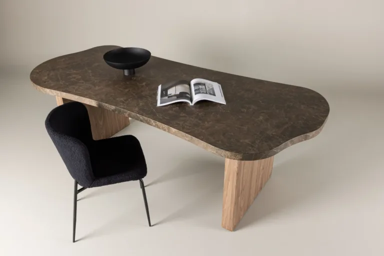 Ovaalne pruun marmoriimitatsiooniga MDF-söögilaud Eleonora 230 × 100 cm - 61109-123