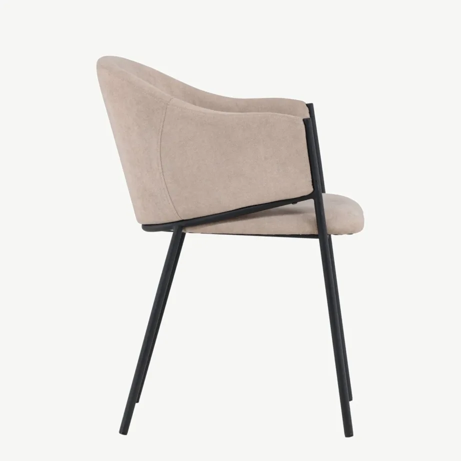 Beež polüesterlina kattega söögitool Evelina mustade terasjalgadega, 61114-102 – 2