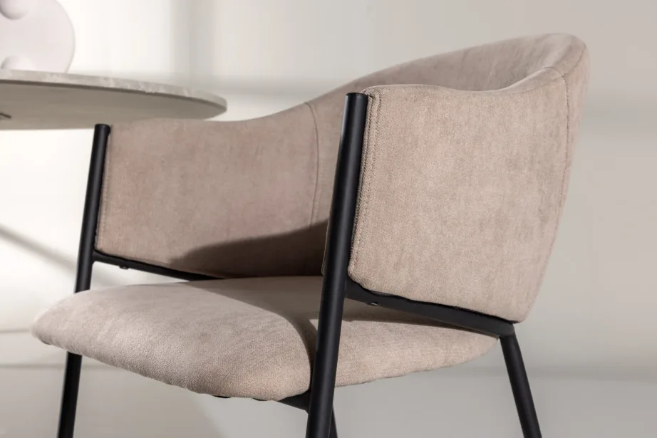 Beež polüesterlina kattega söögitool Evelina mustade terasjalgadega, 61114-102 – 9