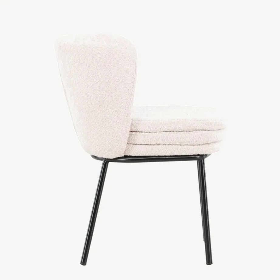 Valge buklee-kattega söögitool mustade terasjalgadega Agnes, 61136-100 – 2