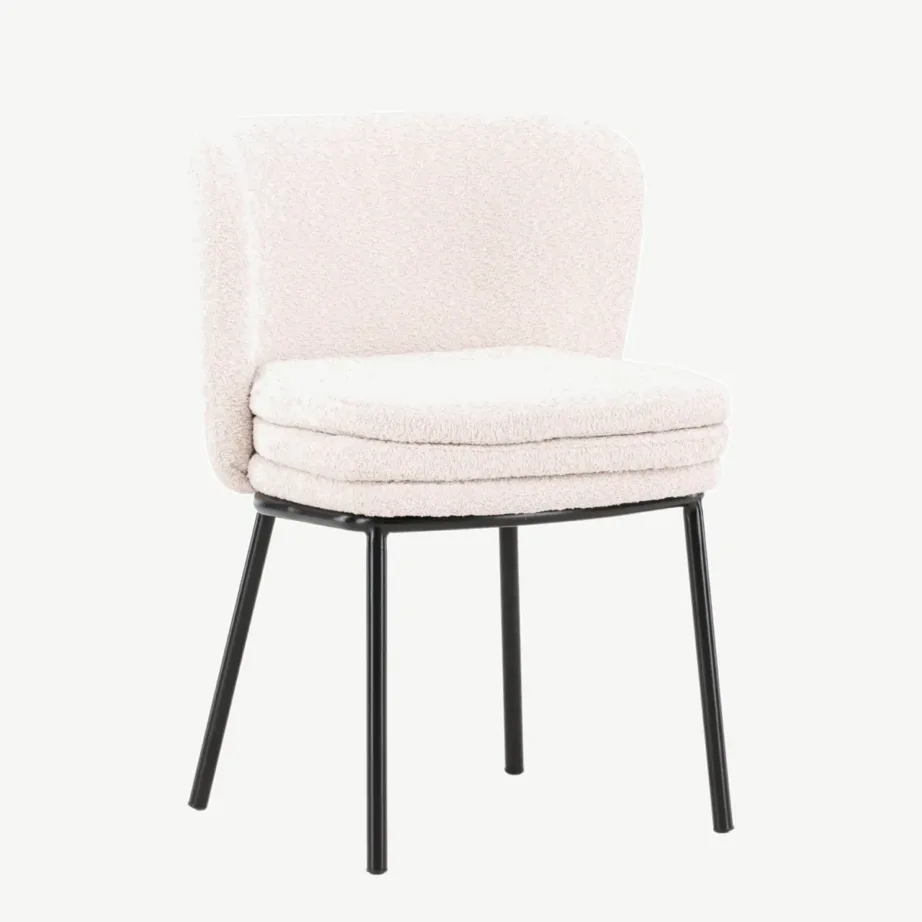 Valge buklee-kattega söögitool mustade terasjalgadega Agnes, 61136-100