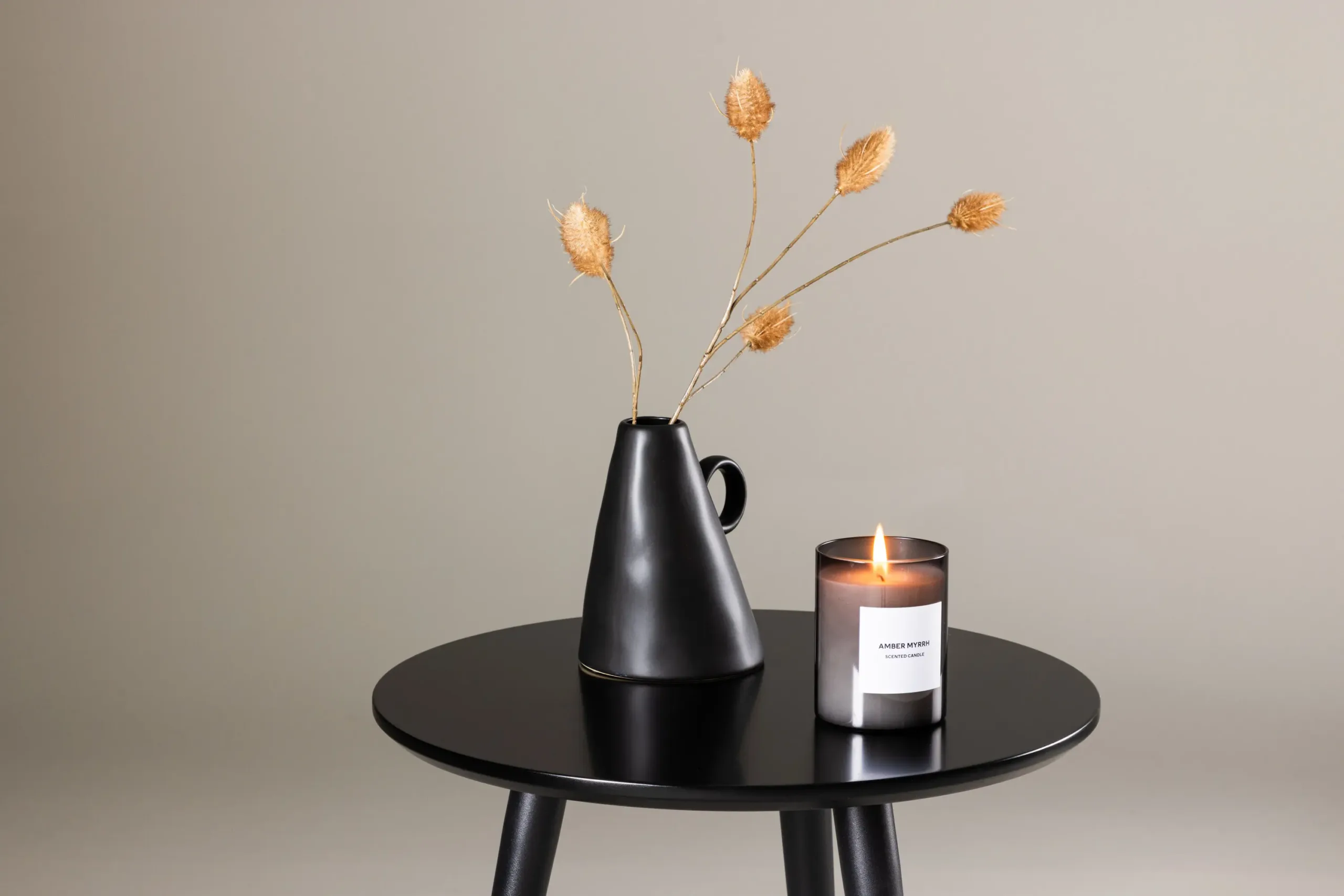 Minimalistlik must abilaud Askim – MDF ja teras, Ø48 cm - 61144-100