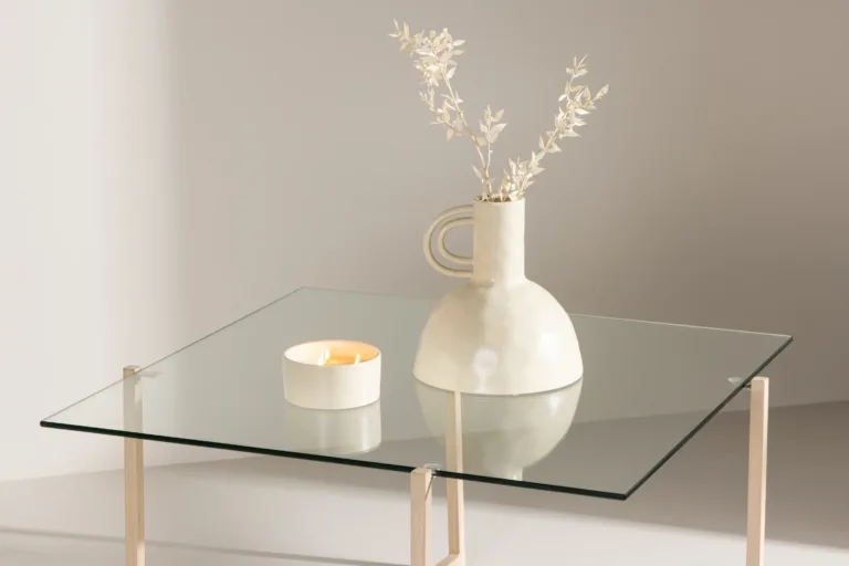 Klaasist diivanilaud Hybrid valge peitsiga terasraamiga, 80 x 80 cm - 61147-555