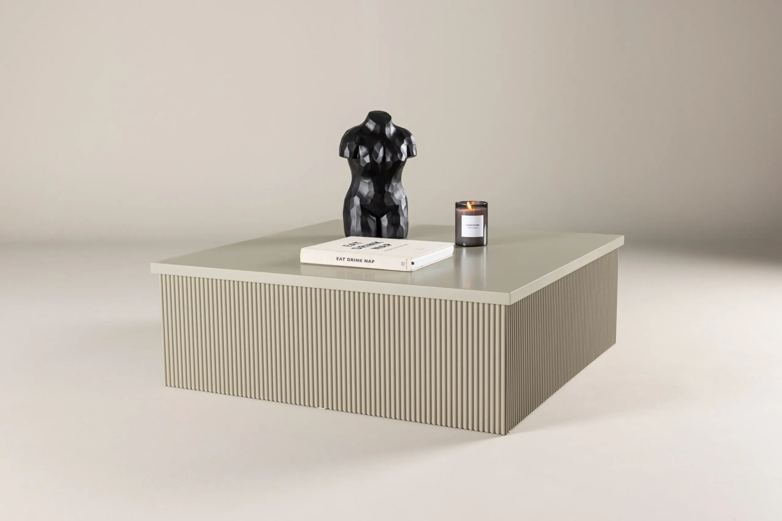 Beež MDF-ist diivanilaud Lenox, 90×90 cm, modernse soonelise viimistlusega - 61170-102