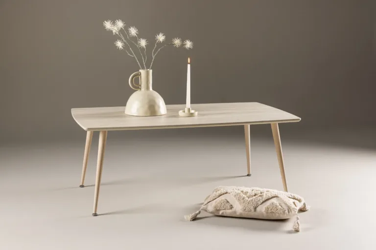 MDF-ist valge peitsiga diivanilaud Plaza terasjalgadega, 120x70 cm - 61175-130