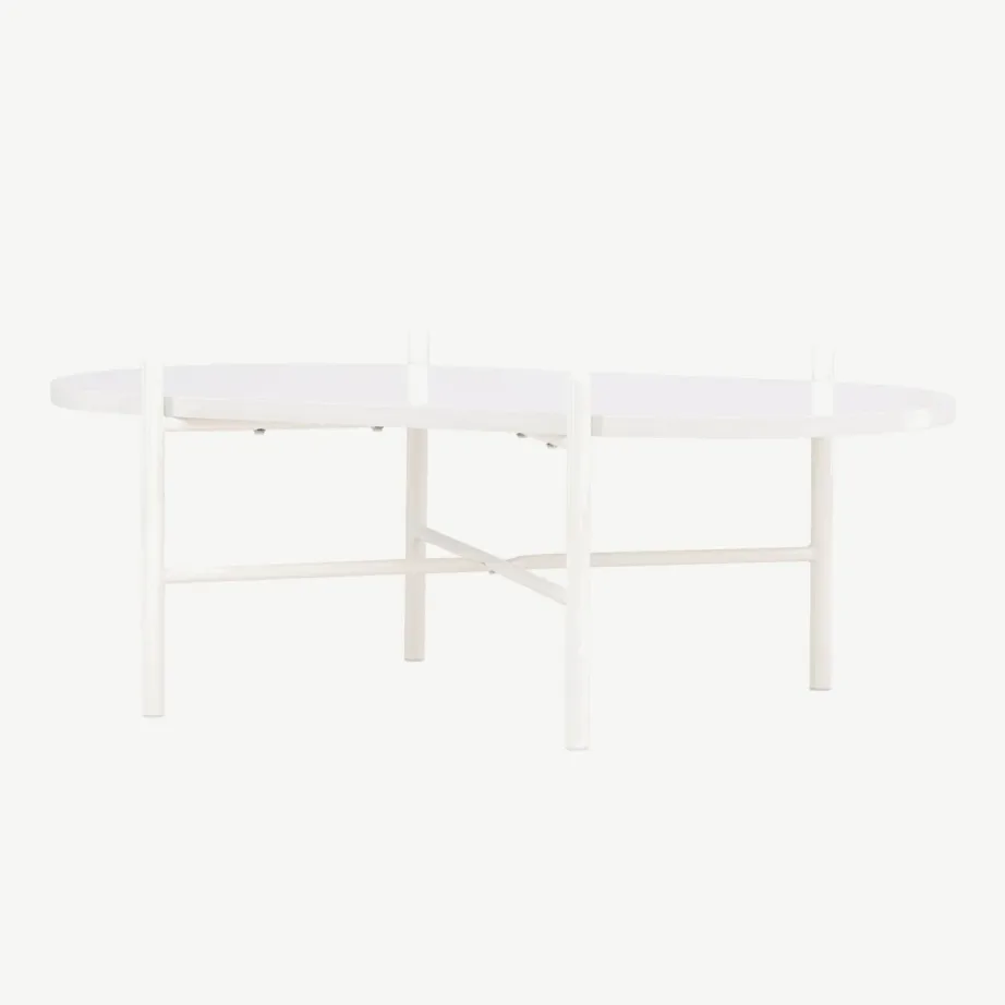 Beež ovaalne MDF-diivanilaud Pueblo, terasest jalad (120 × 65,5 cm), 61176-102 – 5