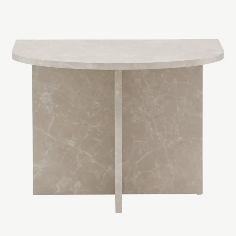 Beež marmorimustriga MDF-ist diivanilaud Sala, poolring, 60 cm - 61186-121