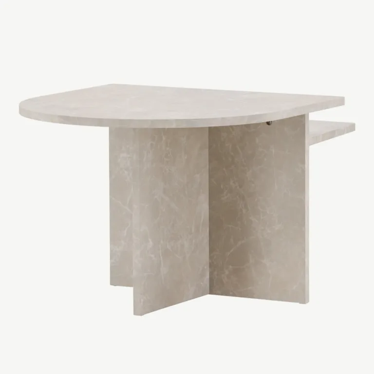 Beež marmorimustriga MDF-ist diivanilaud Sala, poolring, 60 cm - 61186-121