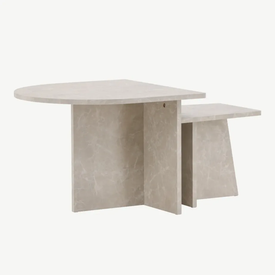 Beež marmorimustriga MDF-ist diivanilaud Sala, poolring, 60 cm, 61186-121 – 3