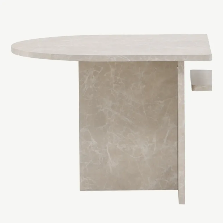 Beež marmorimustriga MDF-ist diivanilaud Sala, poolring, 60 cm - 61186-121