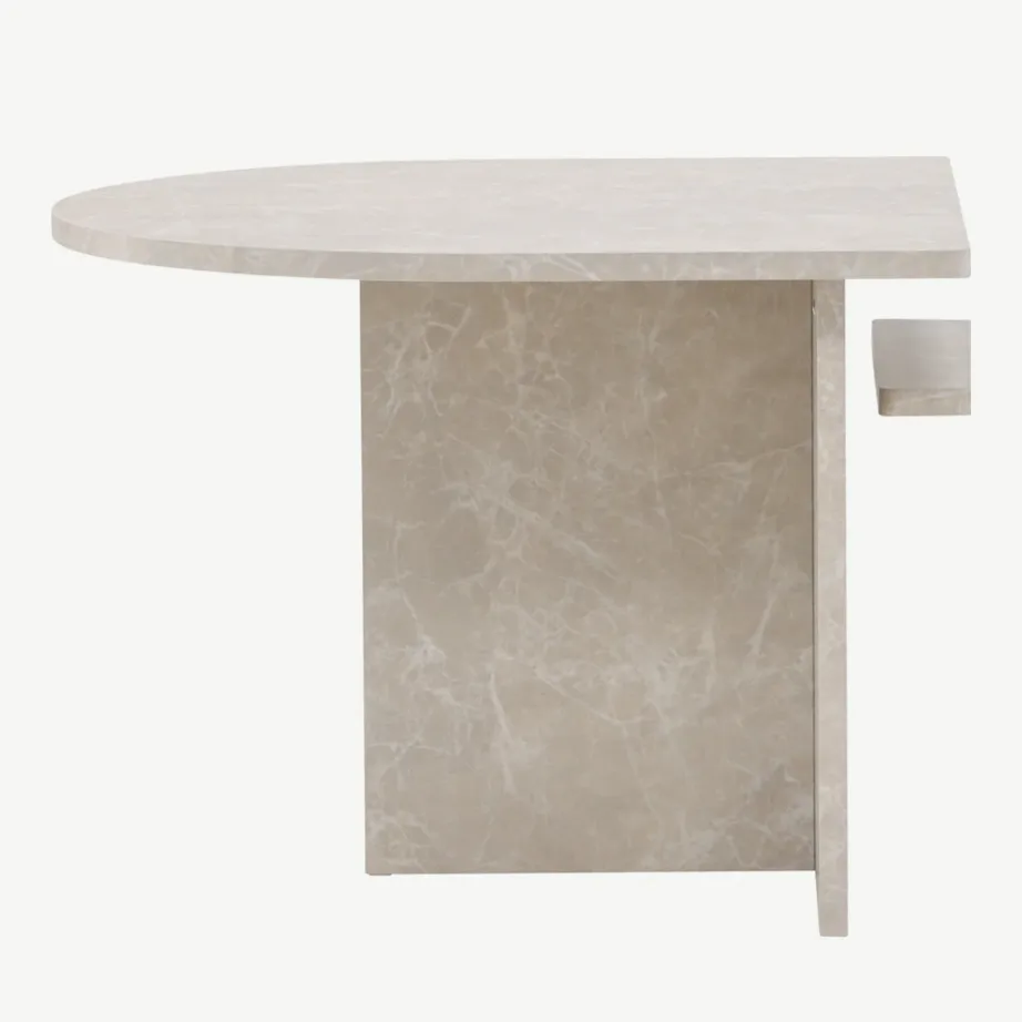 Beež marmorimustriga MDF-ist diivanilaud Sala, poolring, 60 cm, 61186-121 – 4