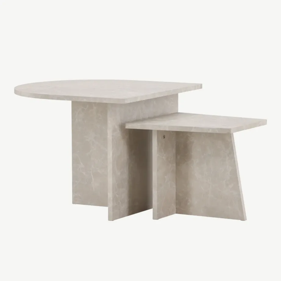 Beež marmorimustriga MDF-ist diivanilaud Sala, poolring, 60 cm, 61186-121 – 5