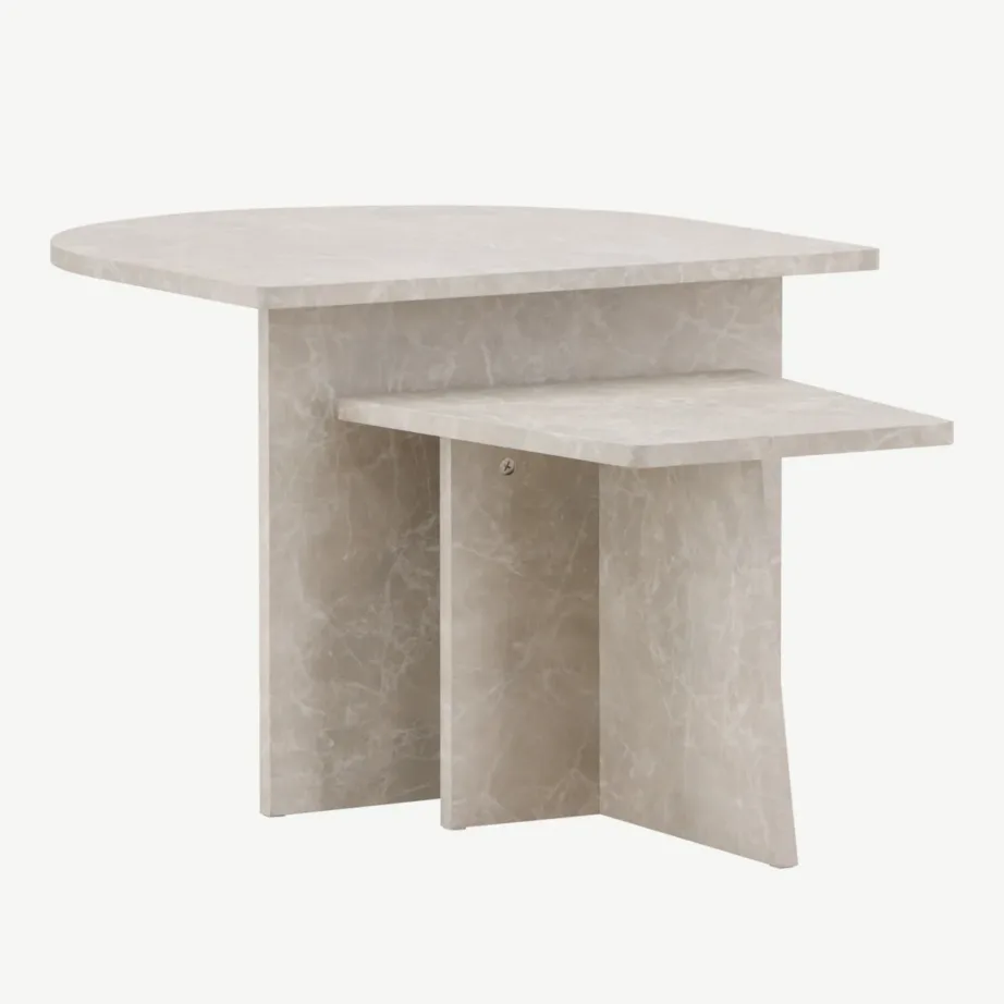 Beež marmorimustriga MDF-ist diivanilaud Sala, poolring, 60 cm, 61186-121 – 6