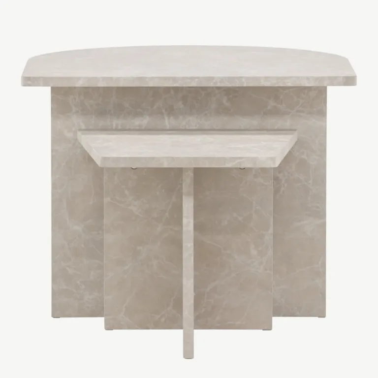 Beež marmorimustriga MDF-ist diivanilaud Sala, poolring, 60 cm - 61186-121