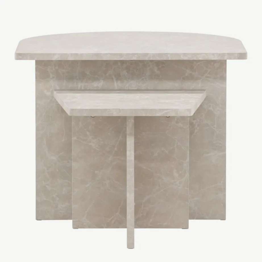 Beež marmorimustriga MDF-ist diivanilaud Sala, poolring, 60 cm, 61186-121 – 7