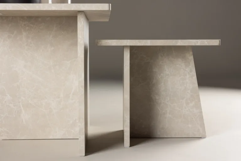 Beež marmorimustriga MDF-ist diivanilaud Sala, poolring, 60 cm - 61186-121