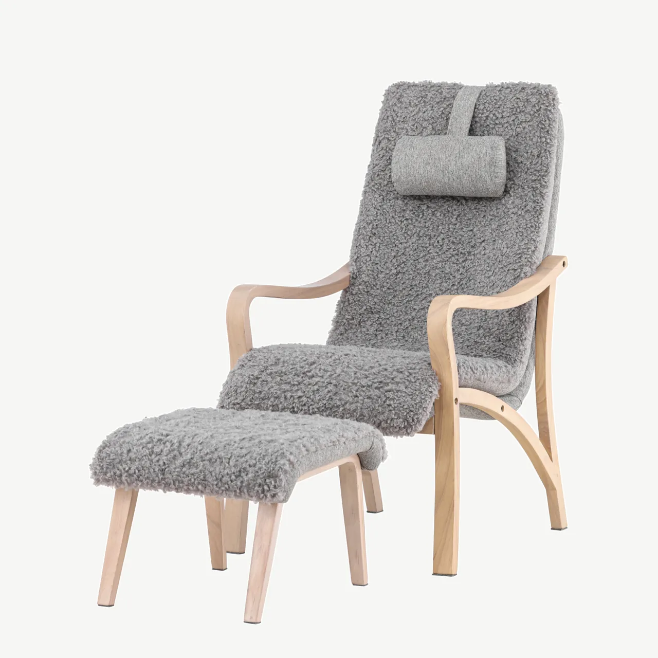 Helehall lounge-tugitool ja jalapink Fårö valge peitsiga tammepuiduspooniga - 61201-106