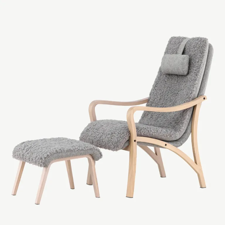 Helehall lounge-tugitool ja jalapink Fårö valge peitsiga tammepuiduspooniga - 61201-106