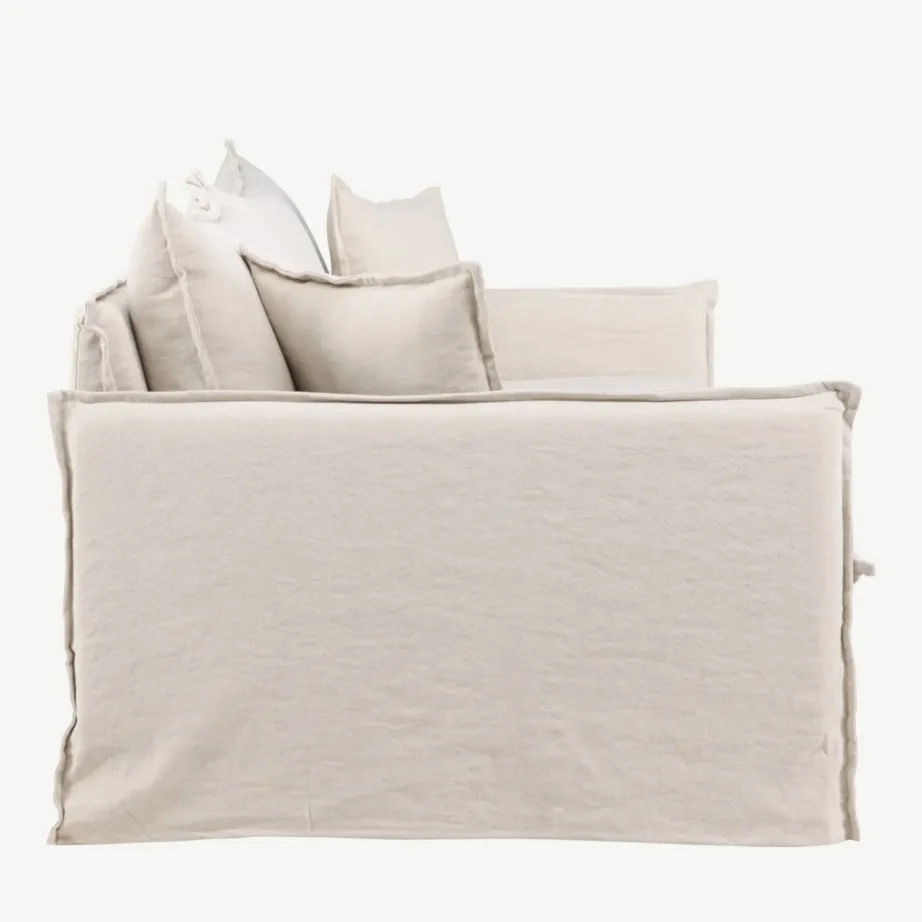 Beež neljakohaline linase välimusega diivan Nova männipuidust raamiga, 61238-256 – 2