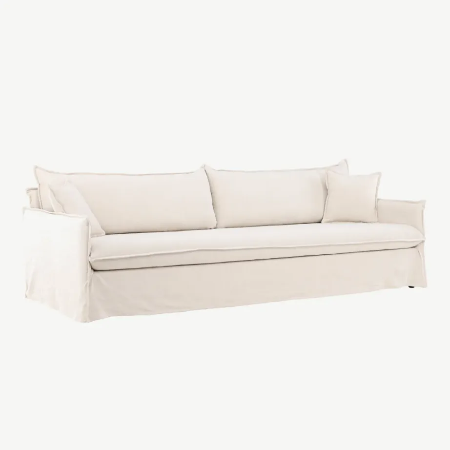 Beež neljakohaline linase välimusega diivan Nova männipuidust raamiga, 61238-256 – 3