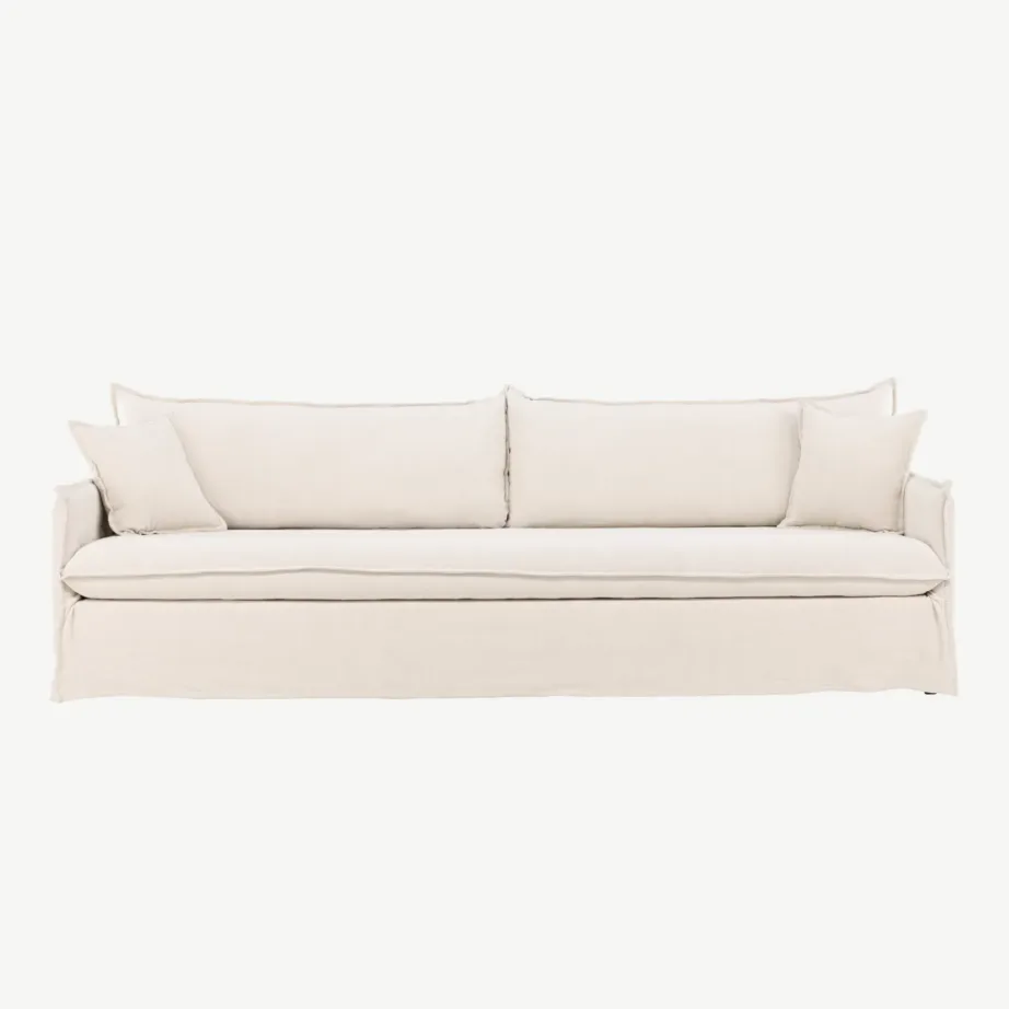 Beež neljakohaline linase välimusega diivan Nova männipuidust raamiga, 61238-256 – 4