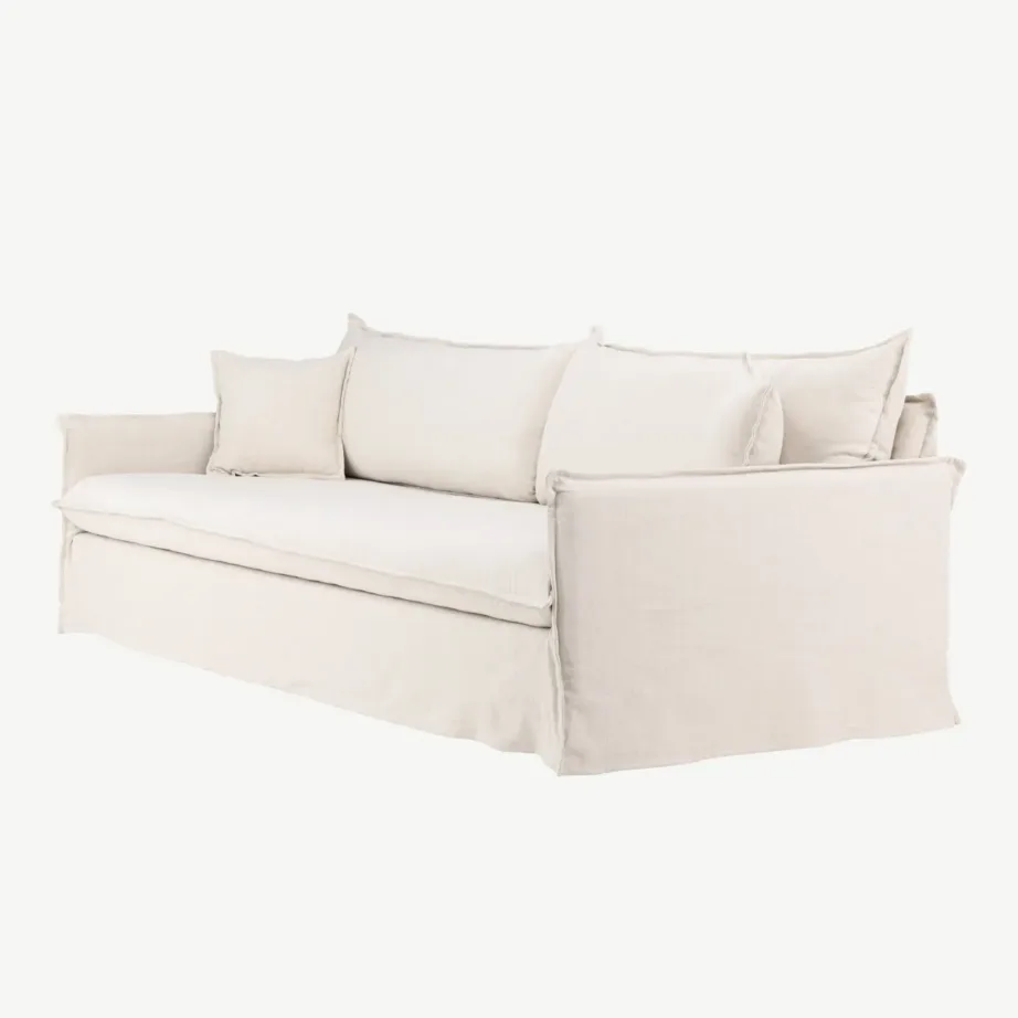 Beež neljakohaline linase välimusega diivan Nova männipuidust raamiga, 61238-256 – 6