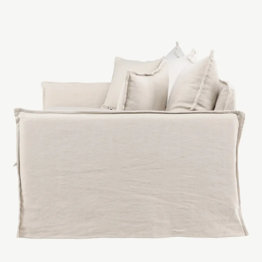 Beež neljakohaline linase välimusega diivan Nova männipuidust raamiga, 61238-256 – 7