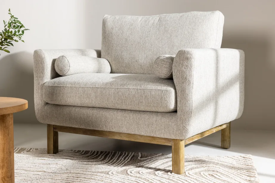 Beeži polüesterkattega tugitool Olympos kummipuidust jalgadel, 61780-102 – 9