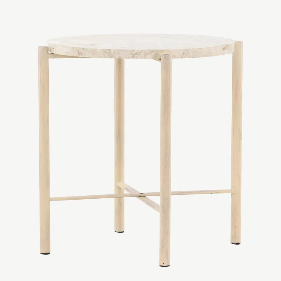 Sandhamni ümmargune diivanilaud, beež Mactan kivist, ø40 cm, 61808-102