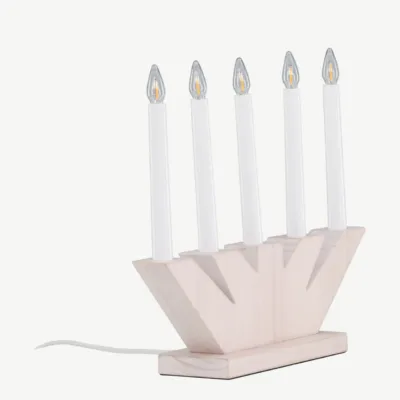 Valge peitsiga männipuidust advendiküünlalamp Verbier, 5-pirnine - 61840-130