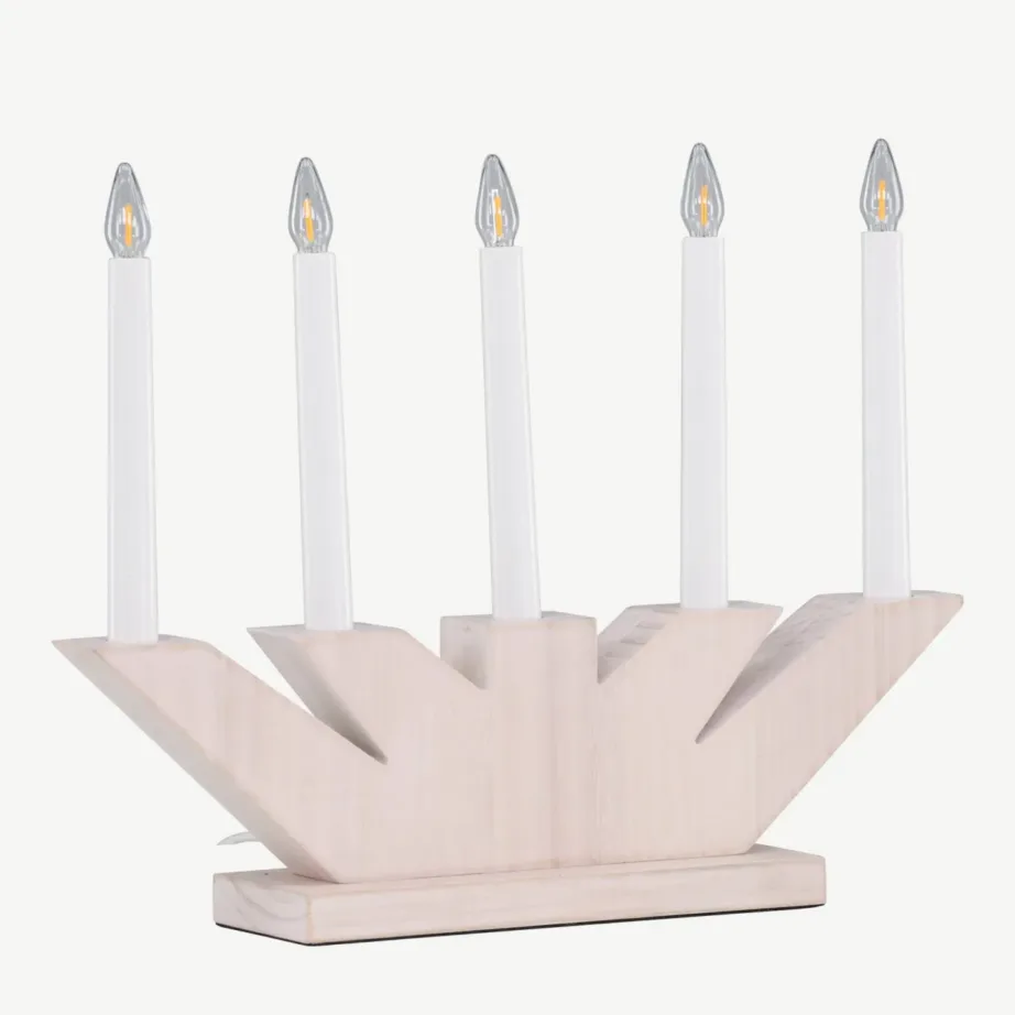 Valge peitsiga männipuidust advendiküünlalamp Verbier, 5-pirnine, 61840-130 – 3