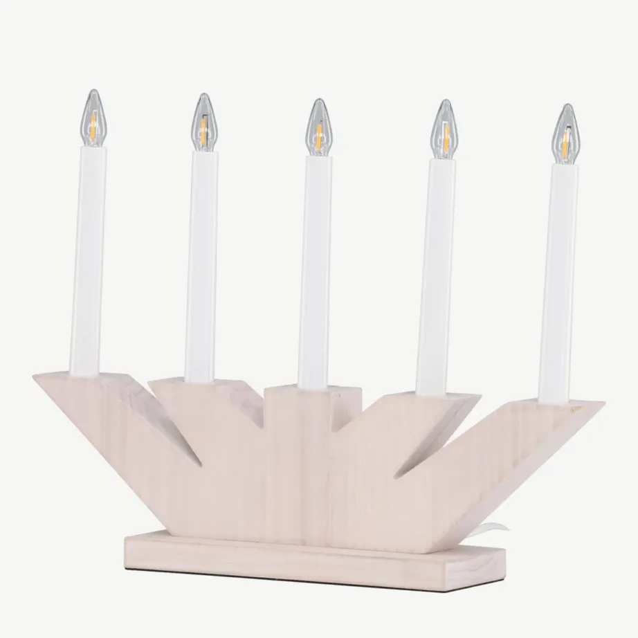 Valge peitsiga männipuidust advendiküünlalamp Verbier, 5-pirnine, 61840-130 – 5