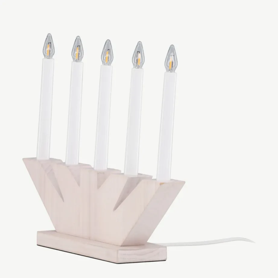 Valge peitsiga männipuidust advendiküünlalamp Verbier, 5-pirnine, 61840-130 – 6