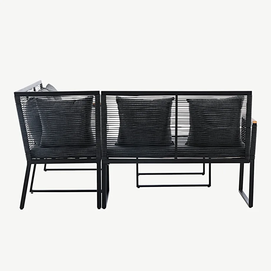 Dallas musta raamiga nurgadiivanikomplekt klaaslauaga õue, 6945-100 – 2