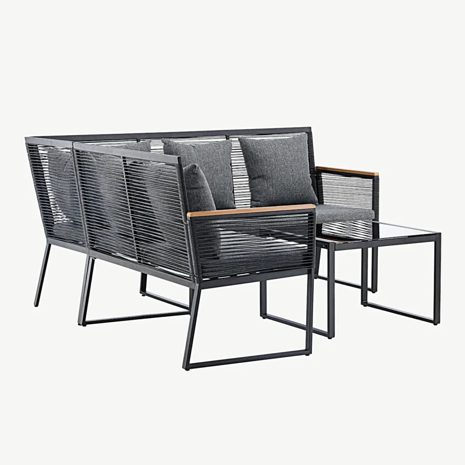 Dallas musta raamiga nurgadiivanikomplekt klaaslauaga õue, 6945-100 – 4